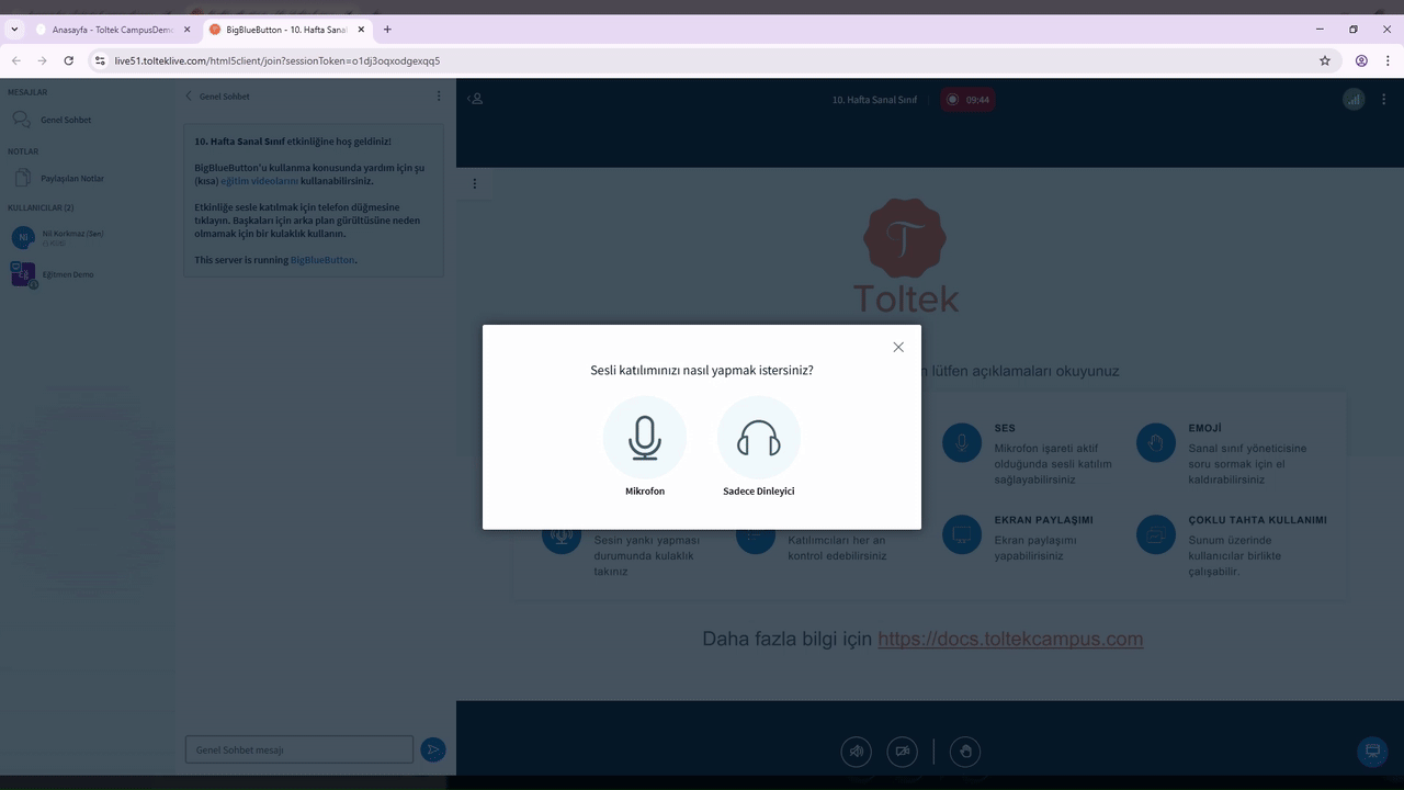 BBB ses testi ekranı